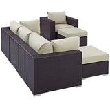 Sienna 6 Piece Outdoor Patio Sectional Set in Espresso Beige