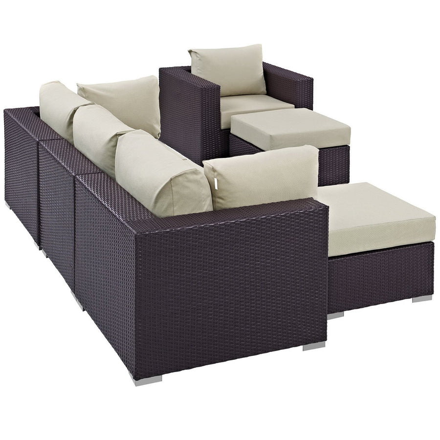 Sienna 6 Piece Outdoor Patio Sectional Set in Espresso Beige