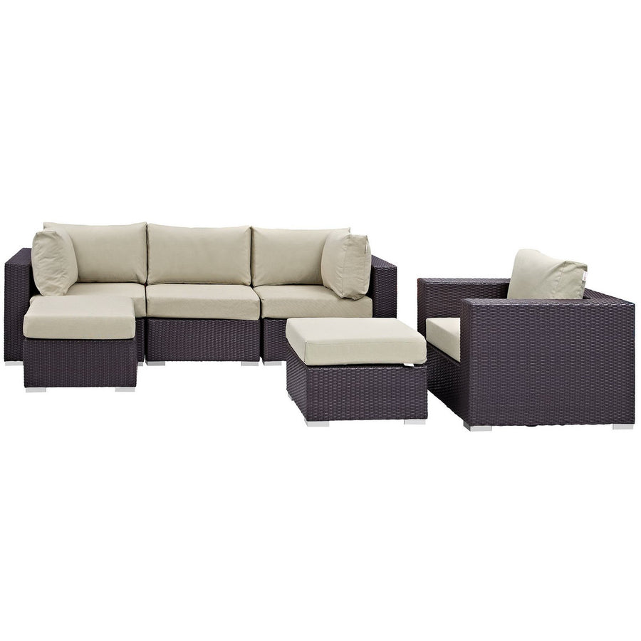 Sienna 6 Piece Outdoor Patio Sectional Set in Espresso Beige
