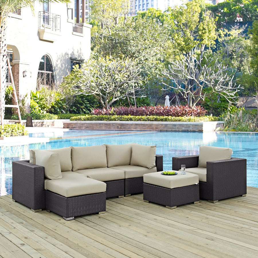 Sienna 6 Piece Outdoor Patio Sectional Set in Espresso Beige
