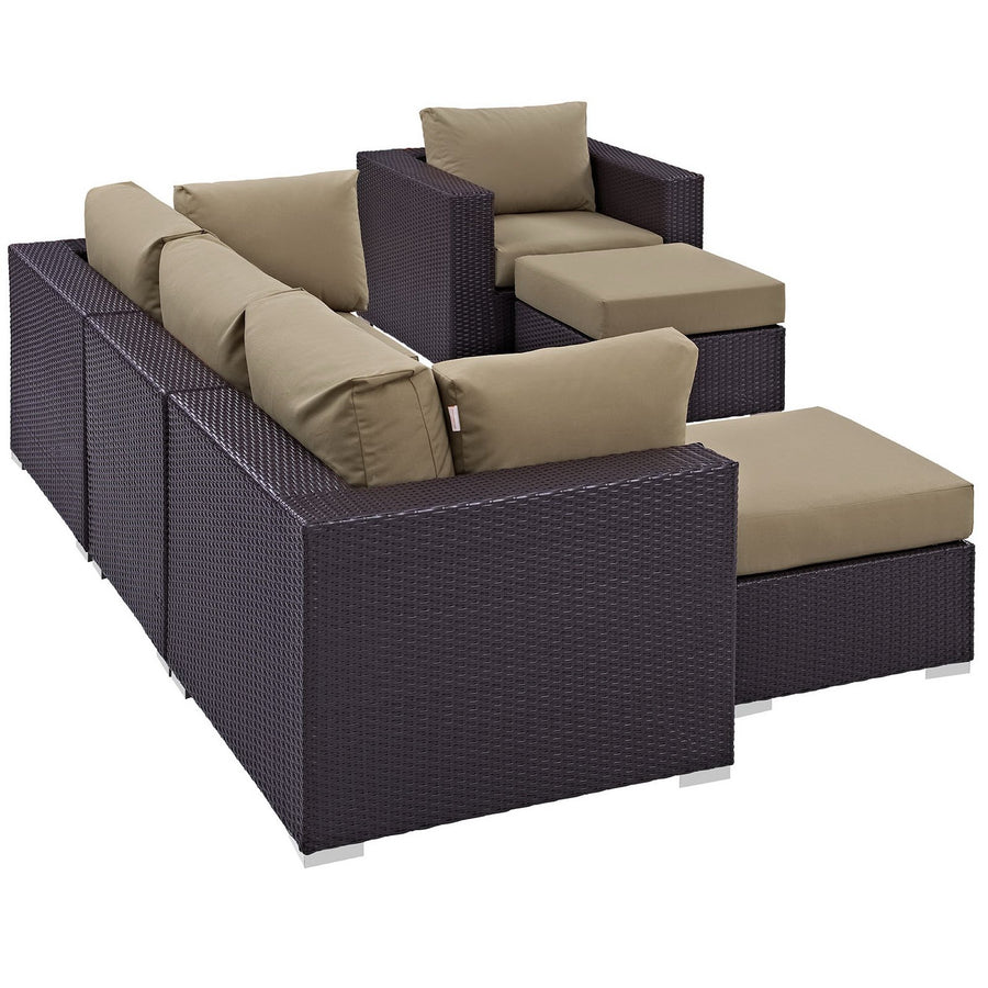 Sienna 6 Piece Outdoor Patio Sectional Set in Espresso Mocha