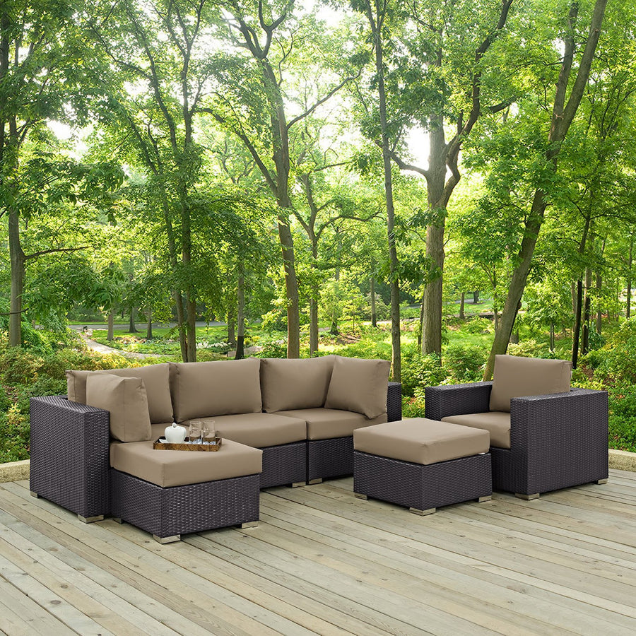 Sienna 6 Piece Outdoor Patio Sectional Set in Espresso Mocha