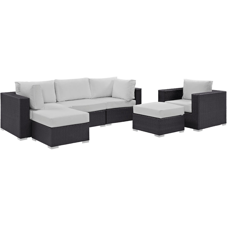 Sienna 6 Piece Outdoor Patio Sectional Set in Espresso White
