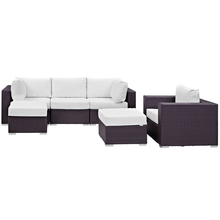 Sienna 6 Piece Outdoor Patio Sectional Set in Espresso White