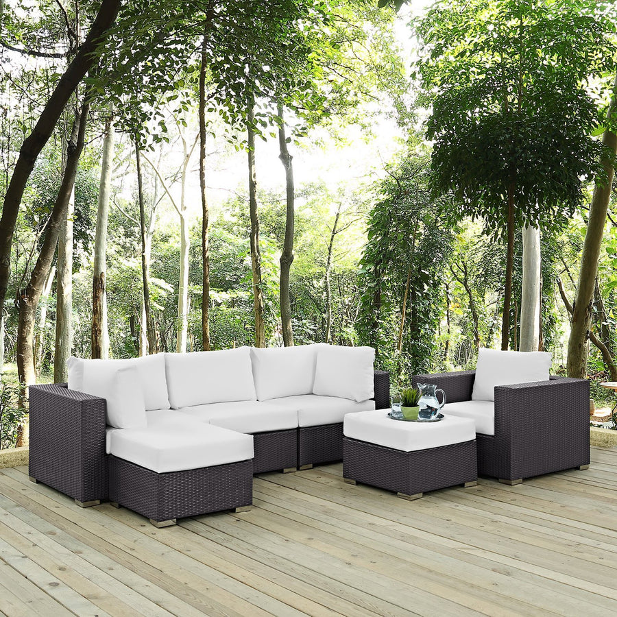 Sienna 6 Piece Outdoor Patio Sectional Set in Espresso White