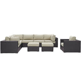 Sienna 9 Piece Outdoor Patio Sectional Set in Espresso Beige