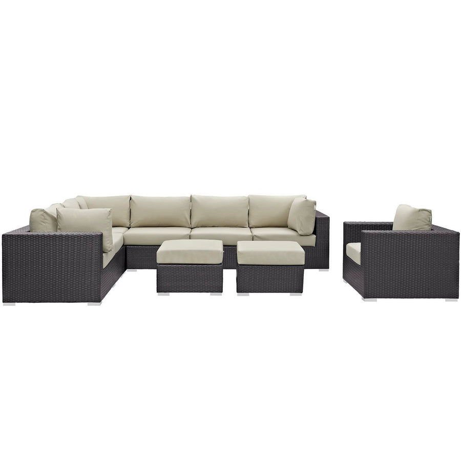 Sienna 9 Piece Outdoor Patio Sectional Set in Espresso Beige