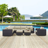 Sienna 9 Piece Outdoor Patio Sectional Set in Espresso Beige