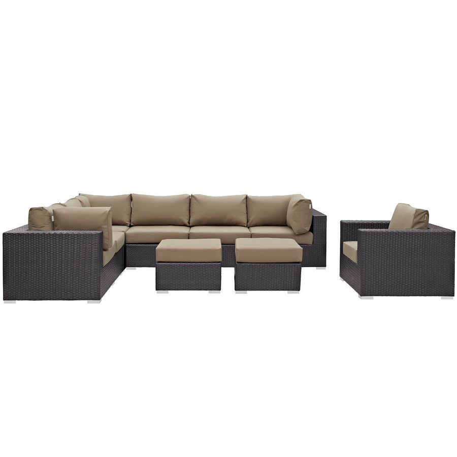 Sienna 9 Piece Outdoor Patio Sectional Set in Espresso Mocha