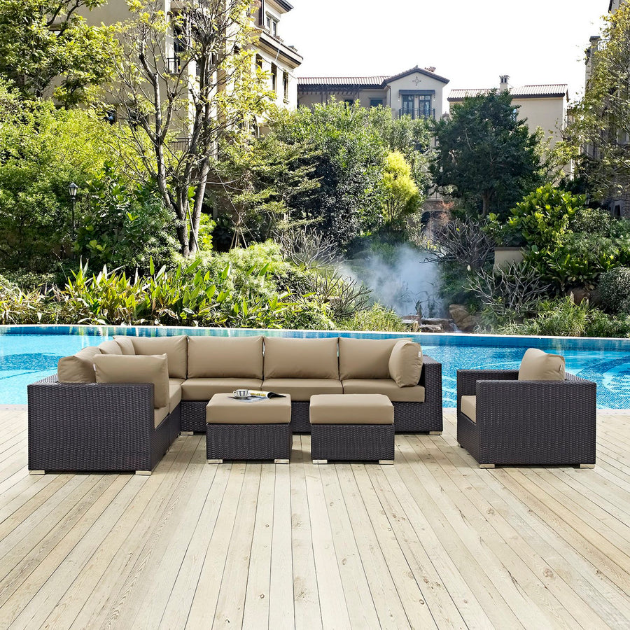 Sienna 9 Piece Outdoor Patio Sectional Set in Espresso Mocha