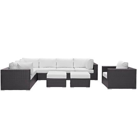 Convene 9 Piece Outdoor Patio Sectional Set in Espresso White