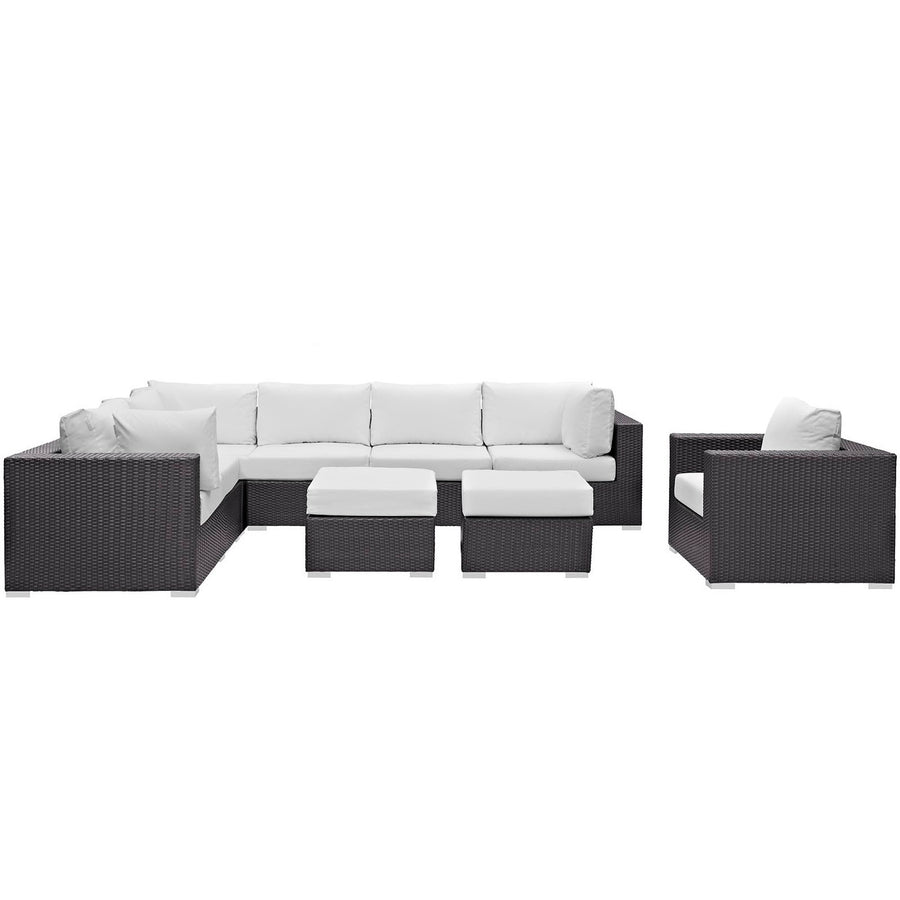 Sienna 9 Piece Outdoor Patio Sectional Set in Espresso White