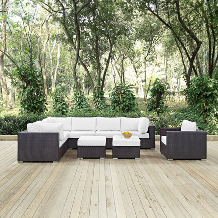 Convene 9 Piece Outdoor Patio Sectional Set in Espresso White