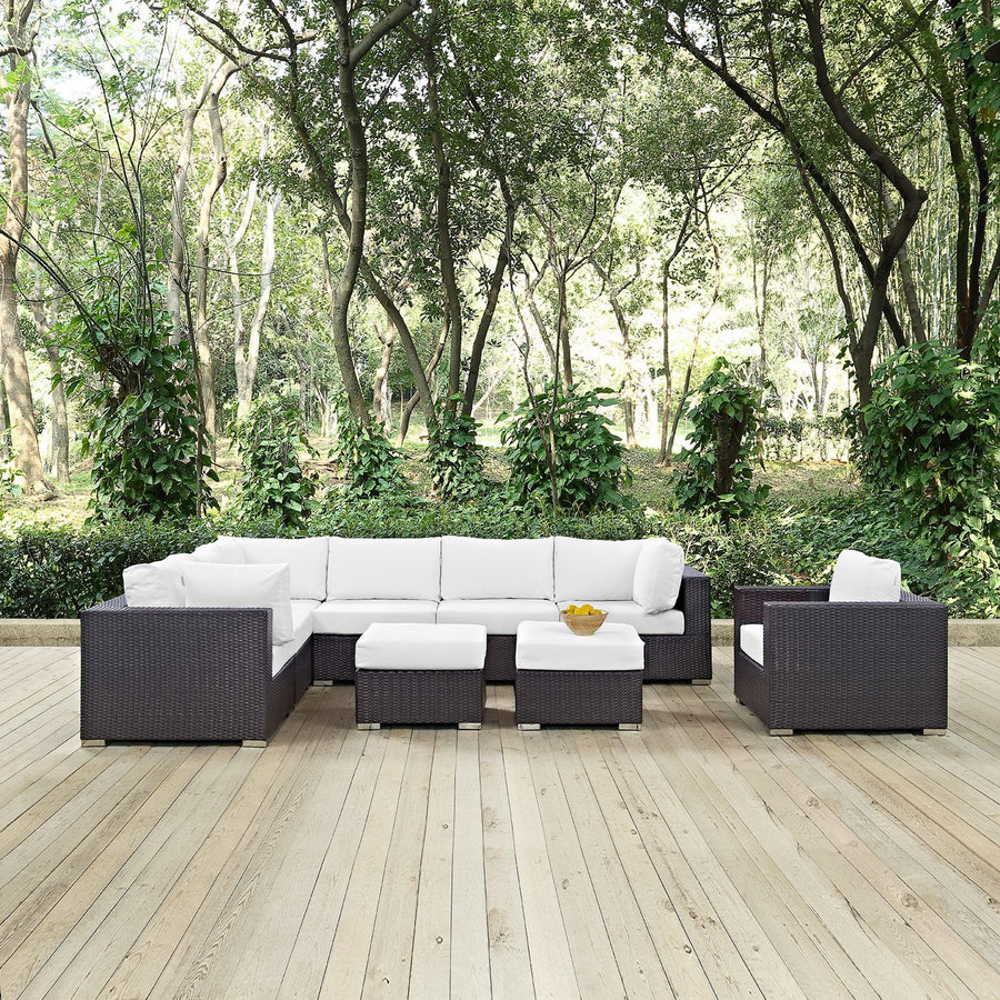 Sienna 9 Piece Outdoor Patio Sectional Set in Espresso White