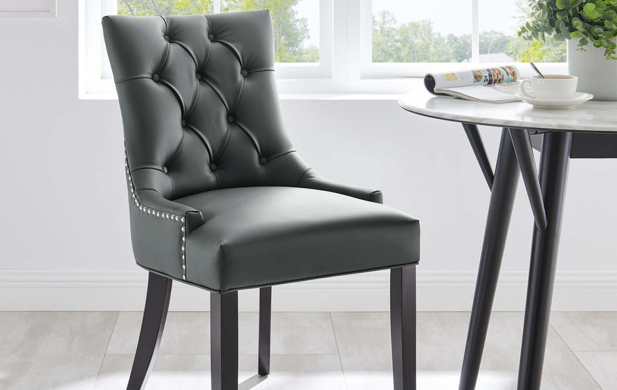 Hollow Tufted Vegan Leather Dining Chair in Gray