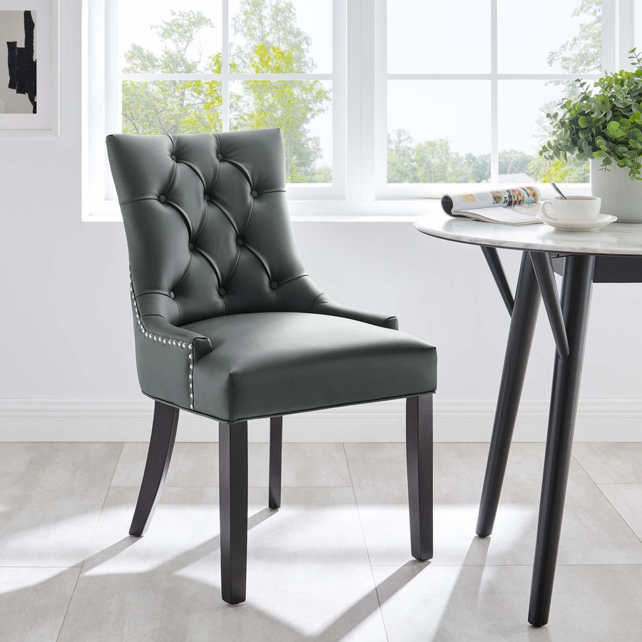 Hollow Tufted Vegan Leather Dining Chair in Gray