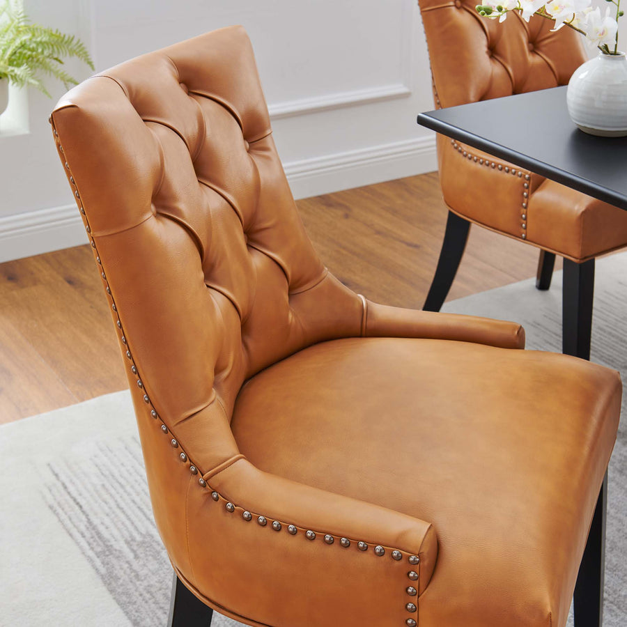 Hollow Tufted Vegan Leather Dining Chair in Tan
