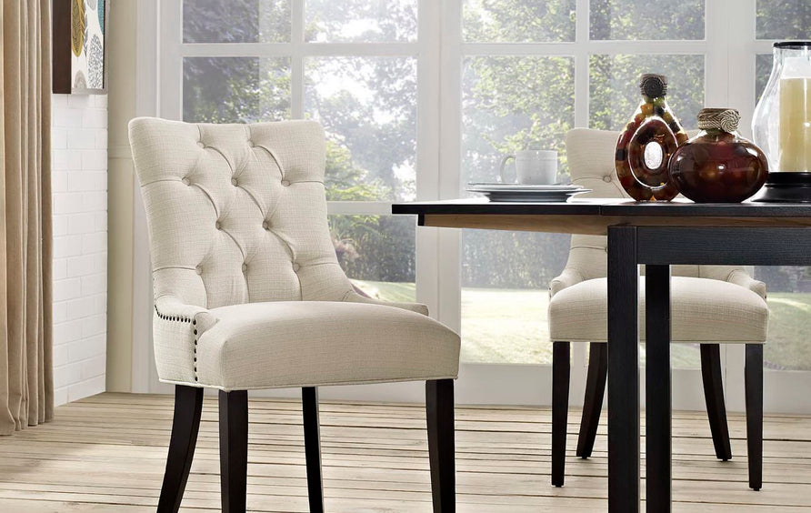 Hollow Tufted Fabric Dining Chair in Beige