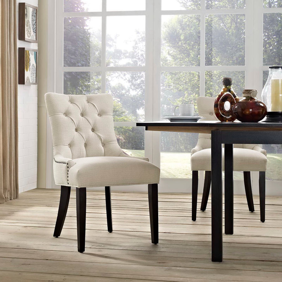 Hollow Tufted Fabric Dining Chair in Beige