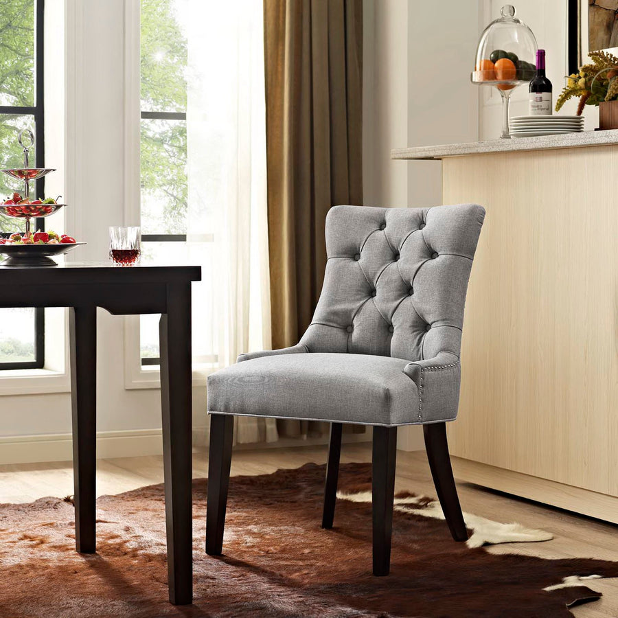 Hollow Tufted Fabric Dining Chair in Light Gray