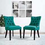 Hollow Tufted Fabric Dining Chair in Teal