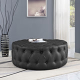 Alder Upholstered Vinyl Ottoman in Black