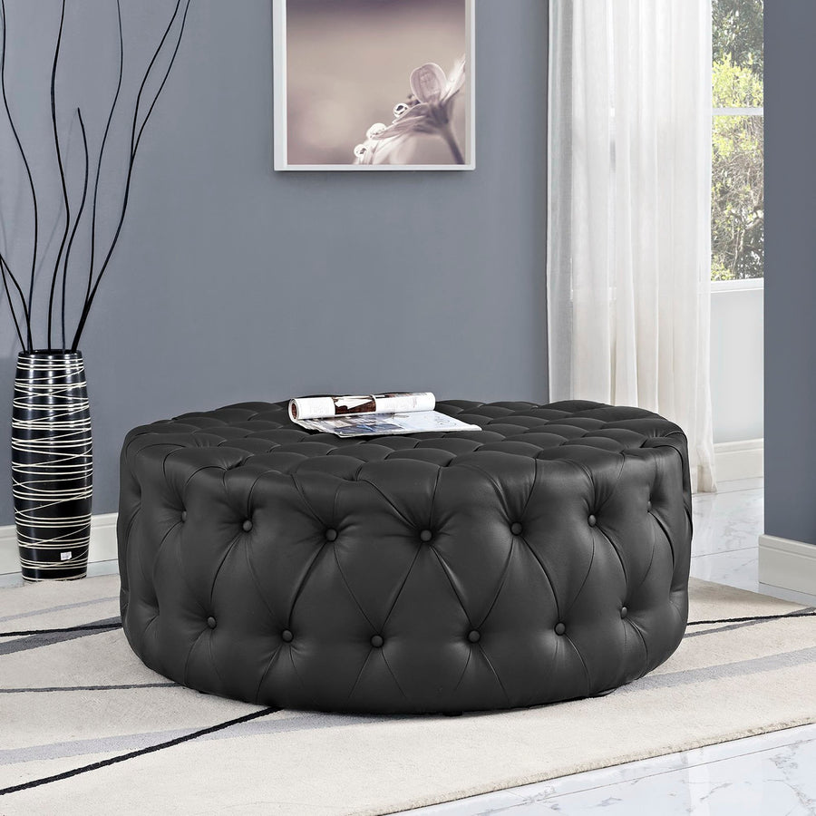 Alder Upholstered Vinyl Ottoman in Black