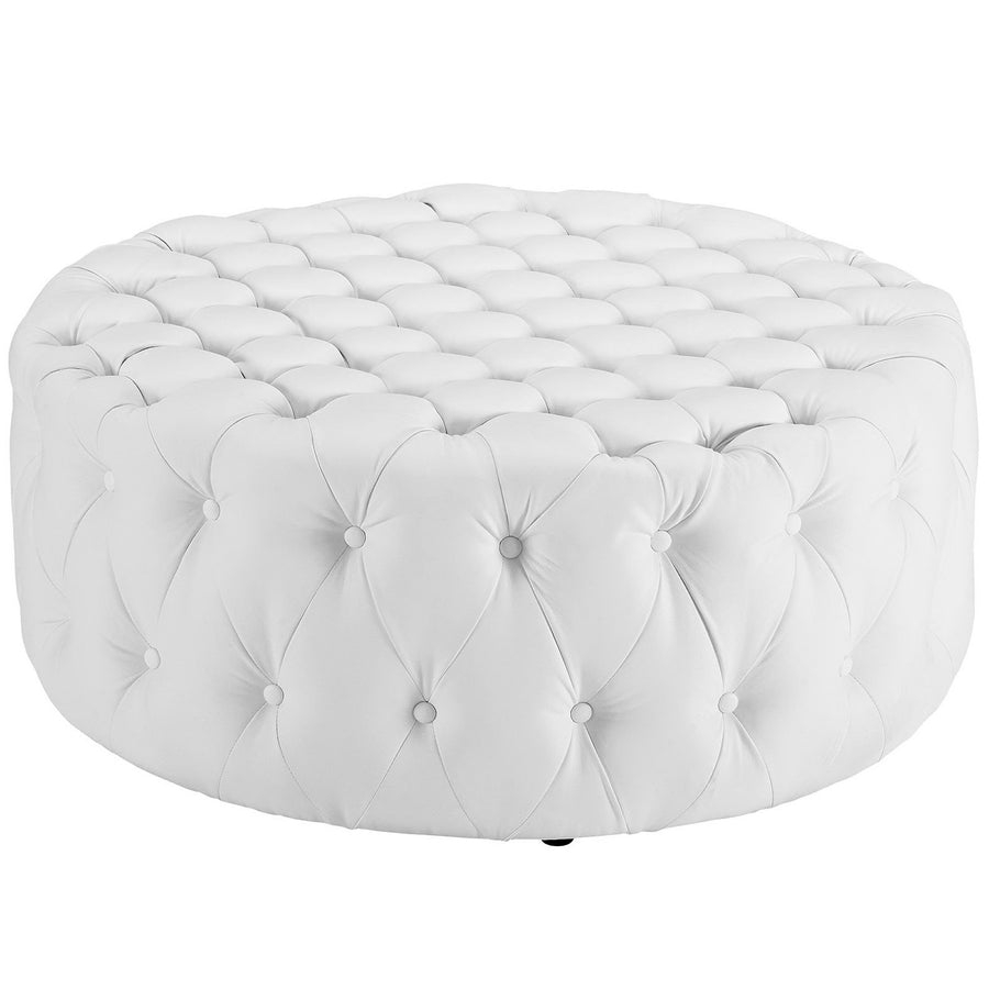 Alder Upholstered Vinyl Ottoman in White