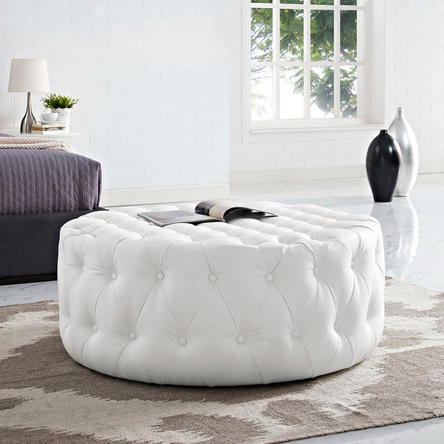 Alder Upholstered Vinyl Ottoman in White