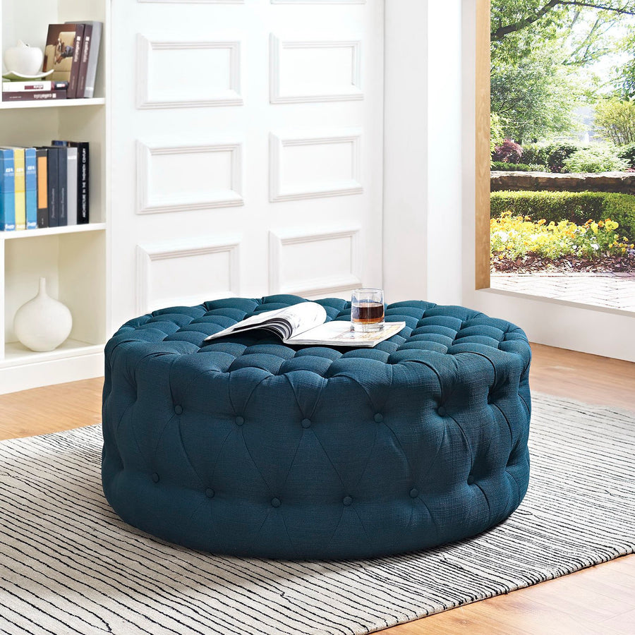 Alder Upholstered Fabric Ottoman in Azure