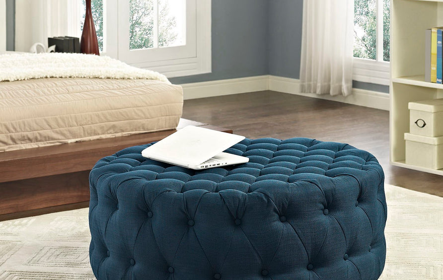 Alder Upholstered Fabric Ottoman in Azure