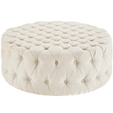 Alder Upholstered Fabric Ottoman in Beige