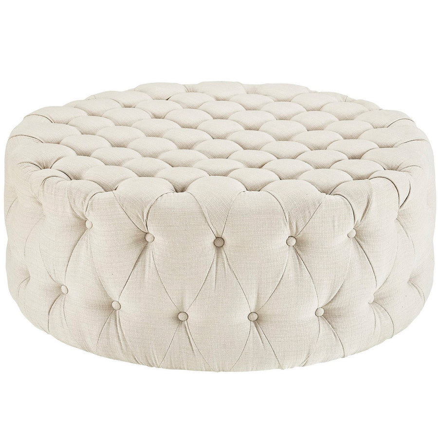 Alder Upholstered Fabric Ottoman in Beige