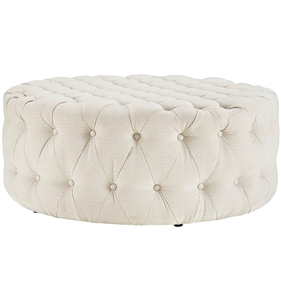 Alder Upholstered Fabric Ottoman in Beige