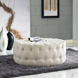 Alder Upholstered Fabric Ottoman in Beige