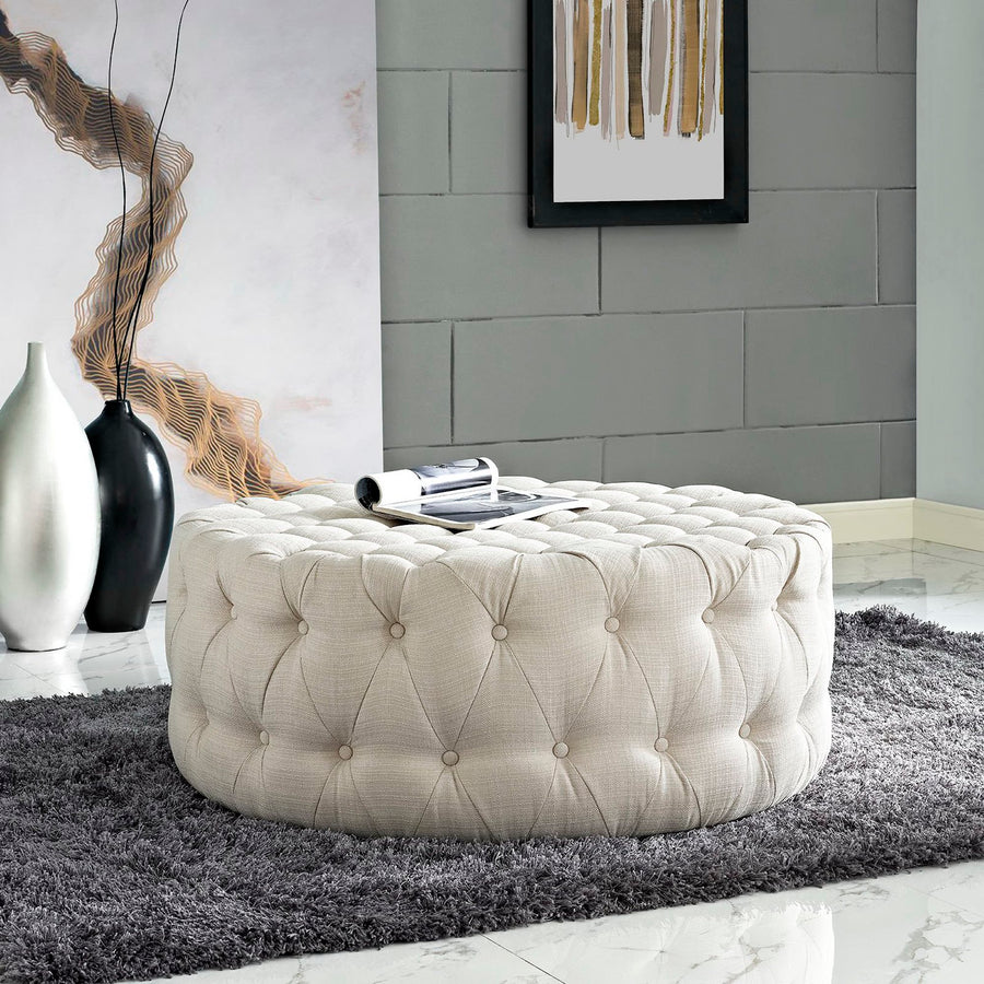 Alder Upholstered Fabric Ottoman in Beige