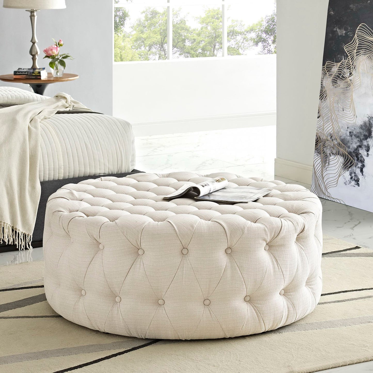 Amour Upholstered Fabric Ottoman by Furniture For America