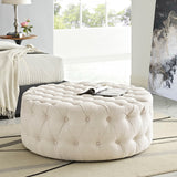 Alder Upholstered Fabric Ottoman in Beige