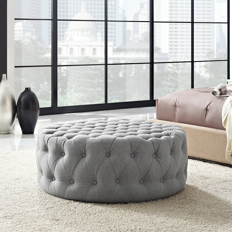 Alder Upholstered Fabric Ottoman in Light Gray
