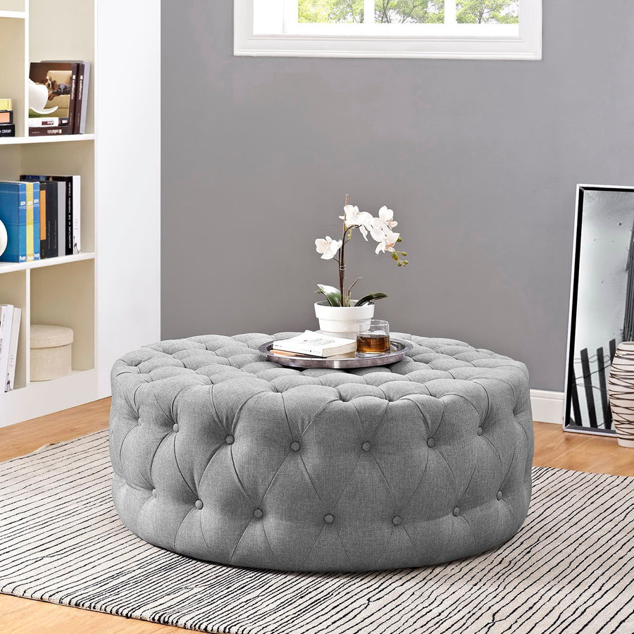 Alder Upholstered Fabric Ottoman in Light Gray