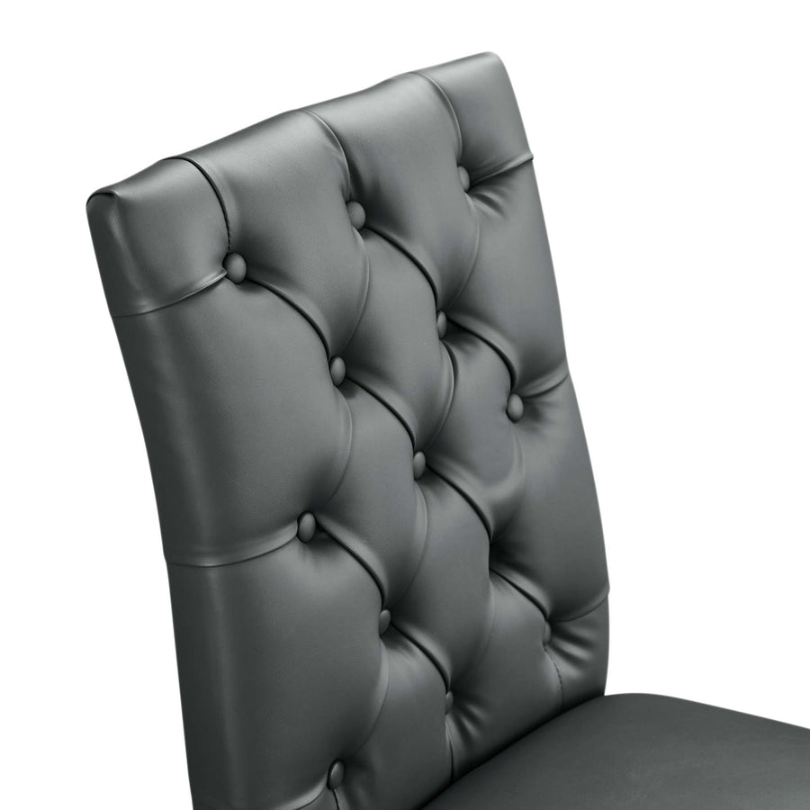 Column Button Tufted Vegan Leather Dining Chair in Gray