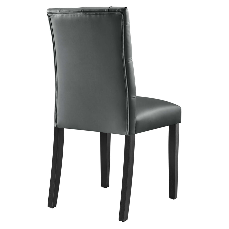 Column Button Tufted Vegan Leather Dining Chair in Gray