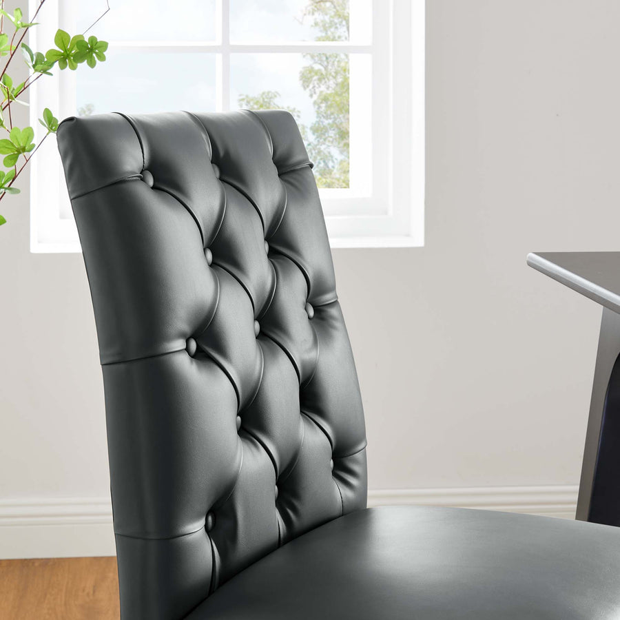 Column Button Tufted Vegan Leather Dining Chair in Gray
