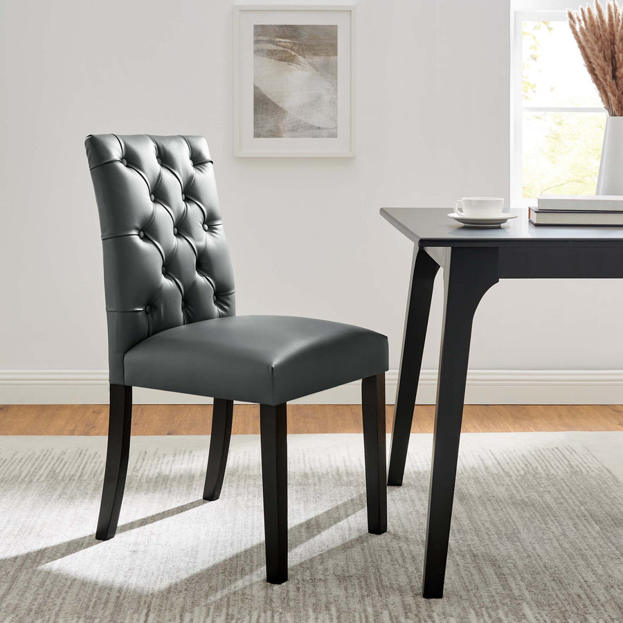 Column Button Tufted Vegan Leather Dining Chair in Gray