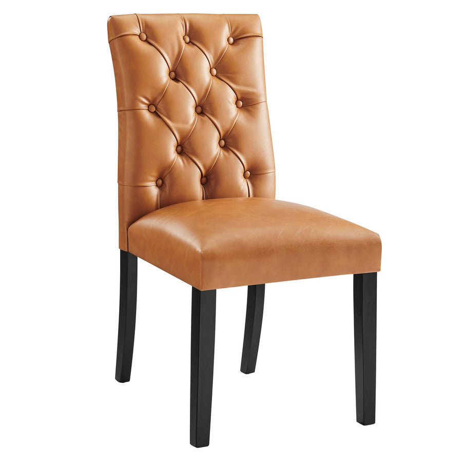 Column Button Tufted Vegan Leather Dining Chair in Tan