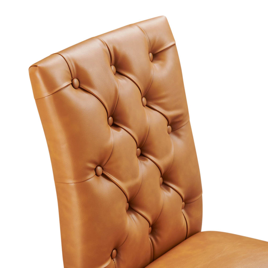 Column Button Tufted Vegan Leather Dining Chair in Tan