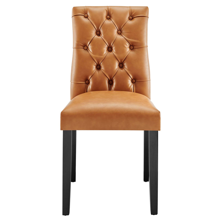 Column Button Tufted Vegan Leather Dining Chair in Tan