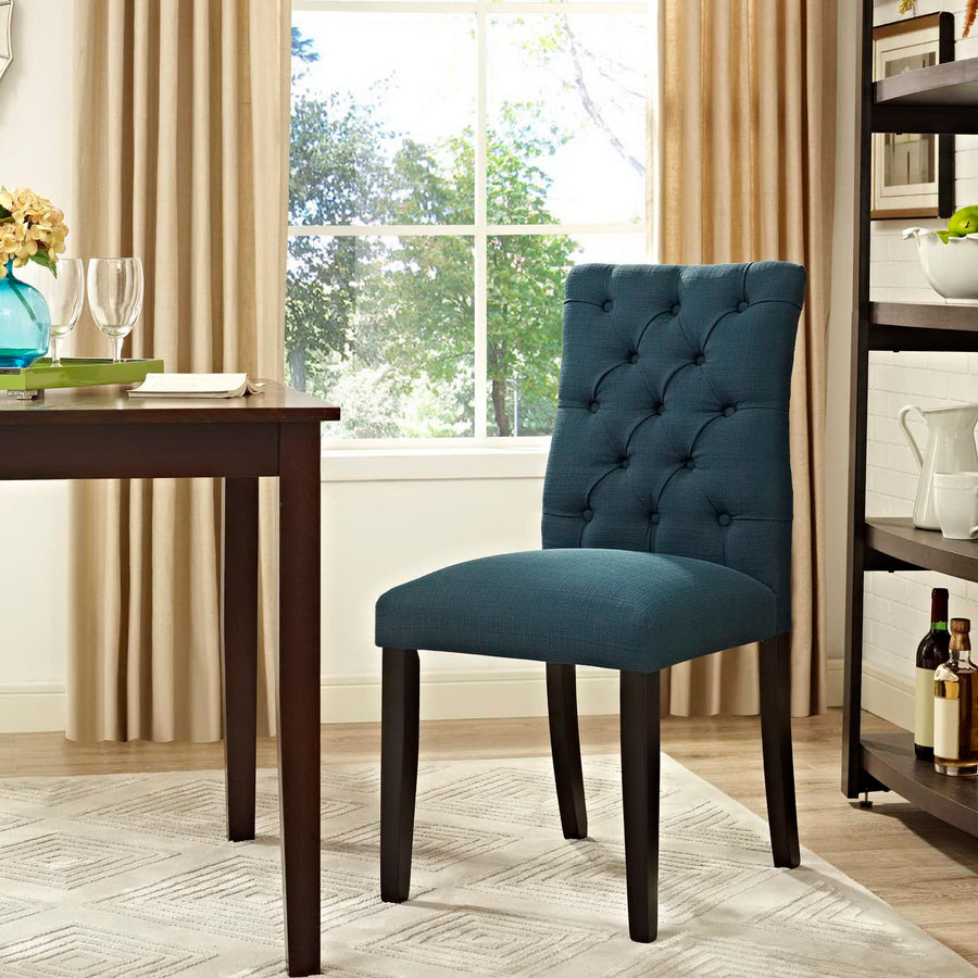Column Button Tufted Fabric Dining Chair in Azure