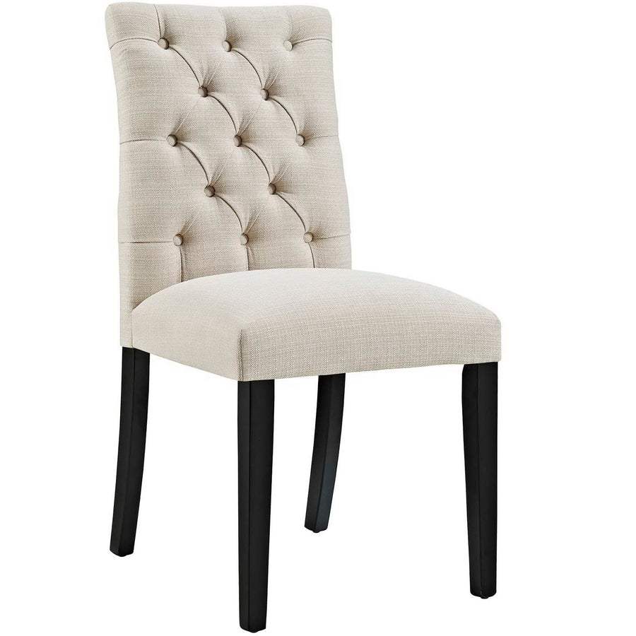 Column Button Tufted Fabric Dining Chair in Beige