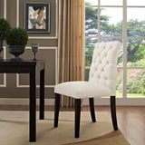 Column Button Tufted Fabric Dining Chair in Beige